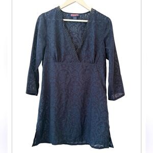 Vineyard Vines Navy Blue V Neck Crotchet Floral Preppy Cover Up Sundress Medium